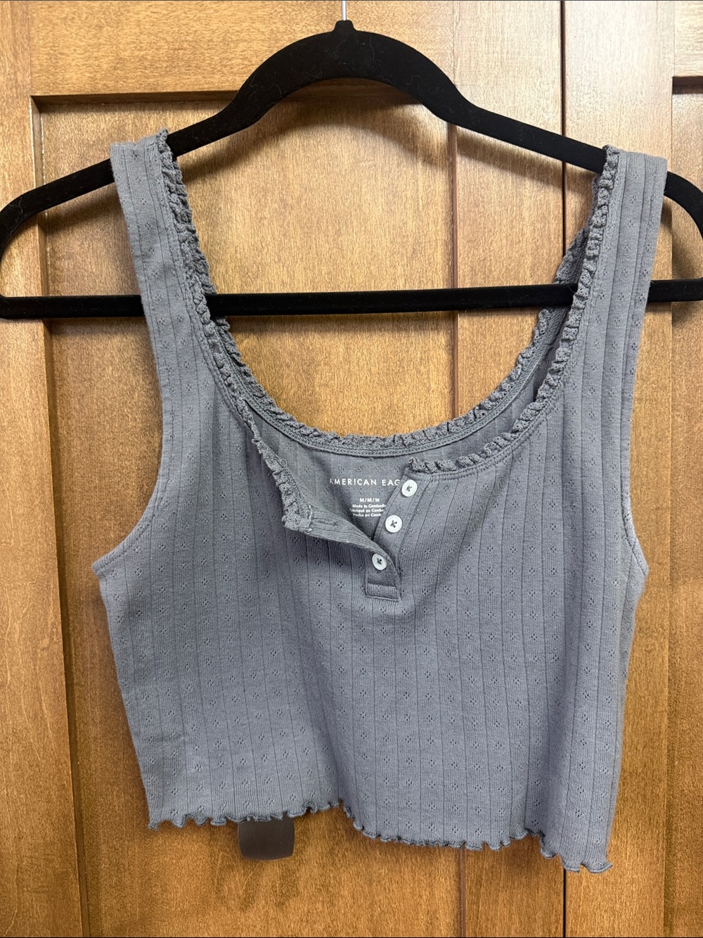 American Eagle Outfitters Heather Gray Ribbed Cropped Tank with Buttons